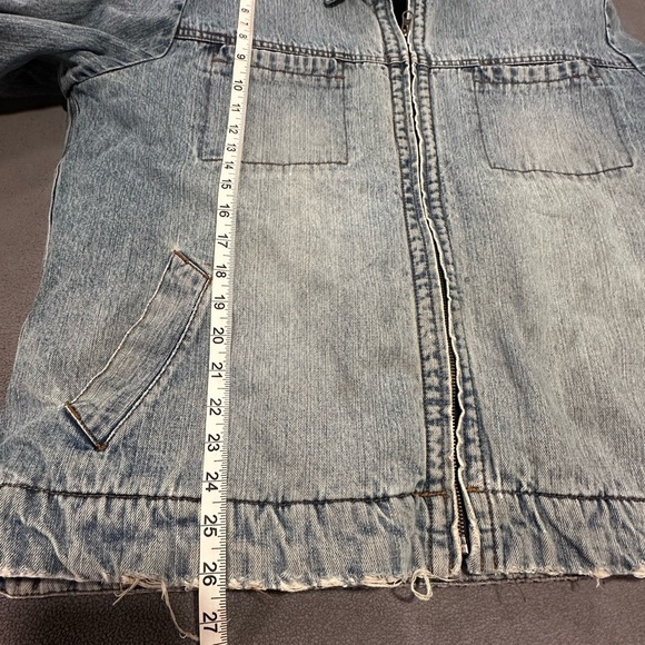 VTG 90s Men’s XL FCUK denim Faux Fur Lined Jacket. Light Wash. Distressed. - Picture 4 of 16